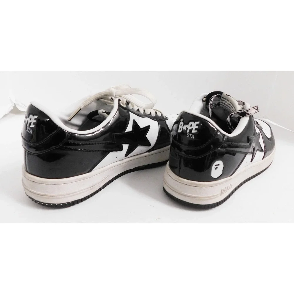 A Bathing Ape BAPE STA Bape Sta Patent Leather Black/White Men's Low Top sz 7.5